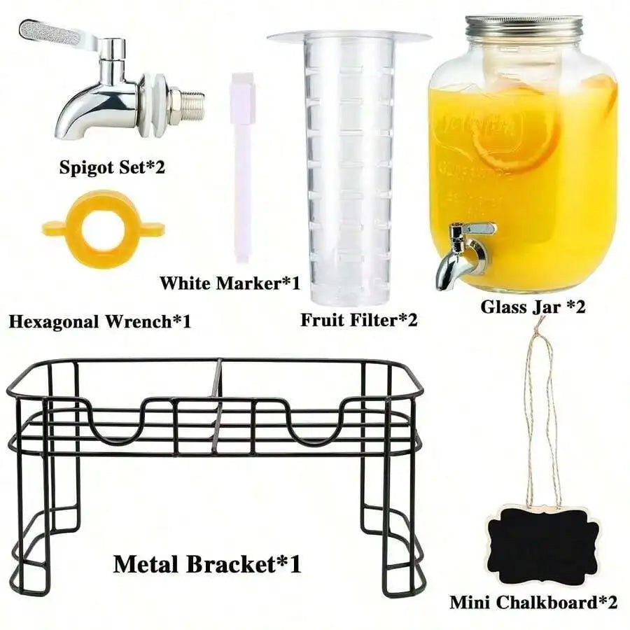 2-Pack 1-Gallon Glass Beverage Dispensers with Stands & Stainless Steel Spigots