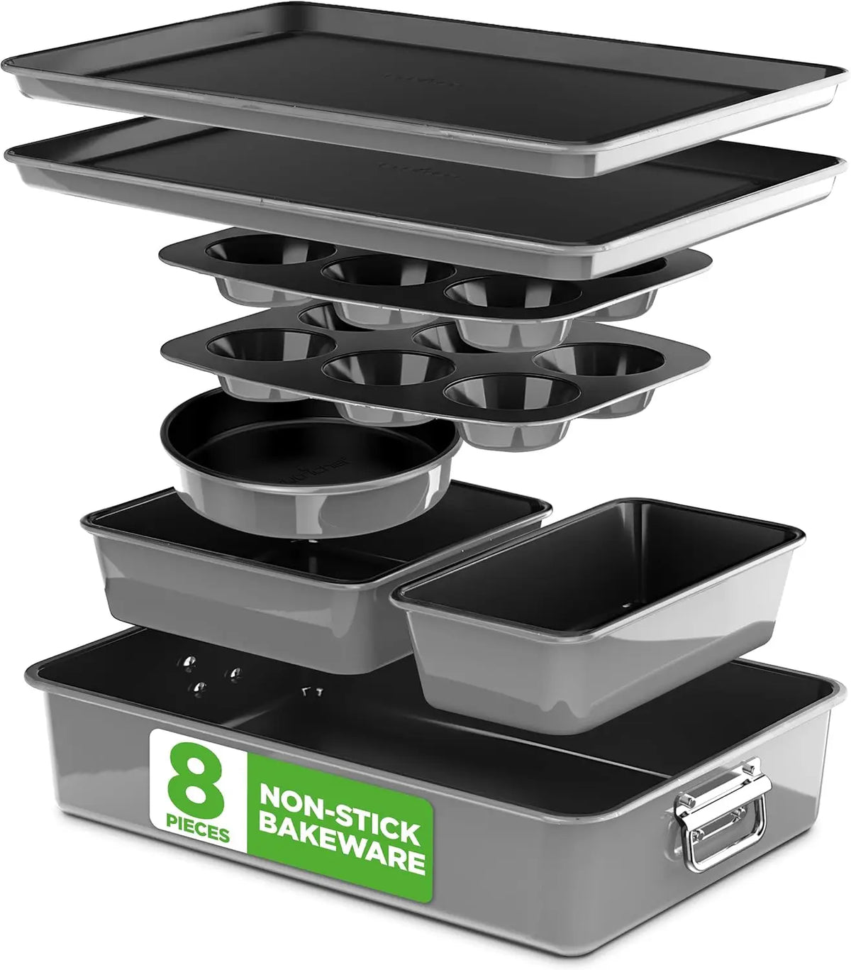 8-Piece Nonstick Stackable Bakeware Set – Carbon Steel Baking Pans, Oven Safe to 450°F