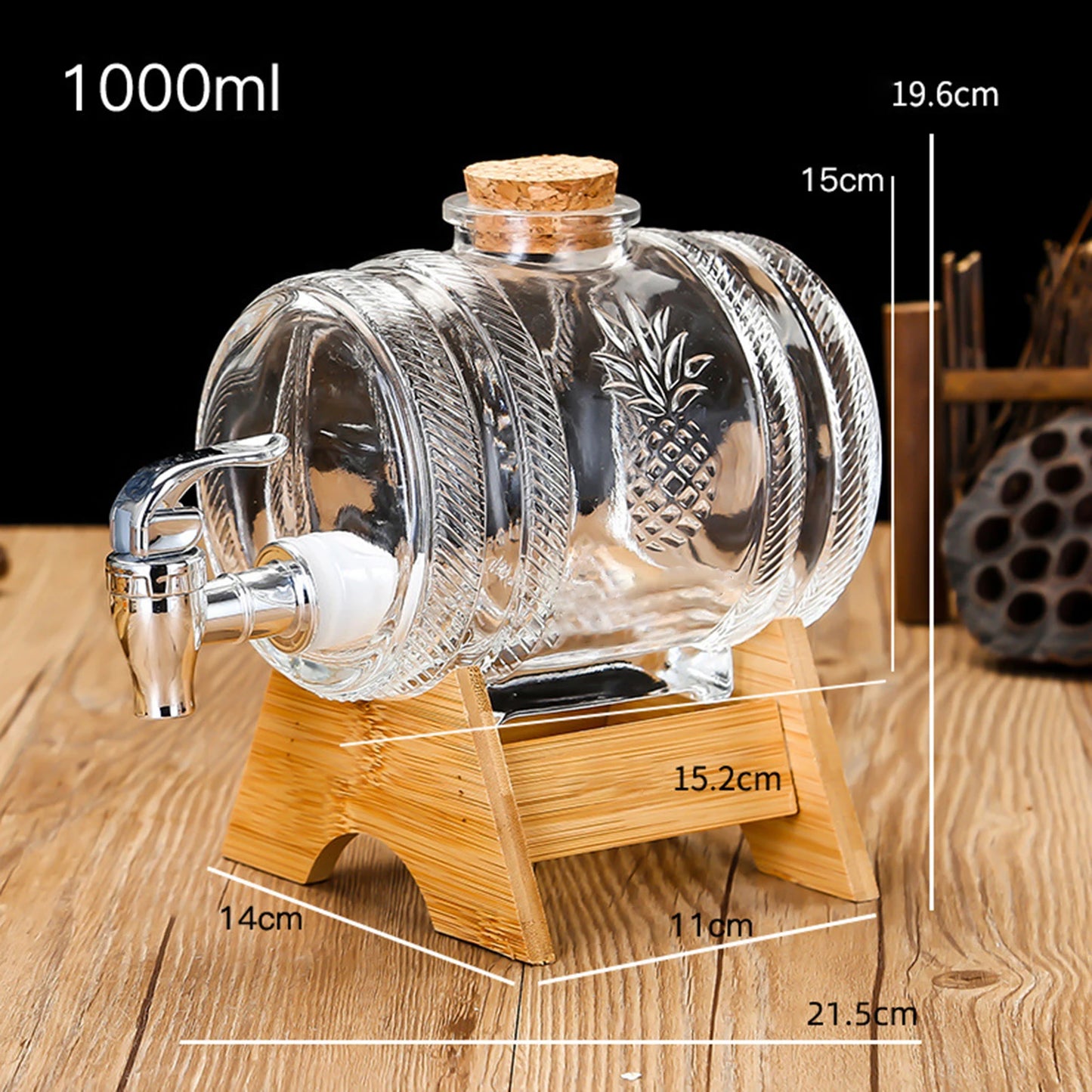1L Glass Barrel Beverage & Spirits Dispenser with Tap – Tabletop Drink Server