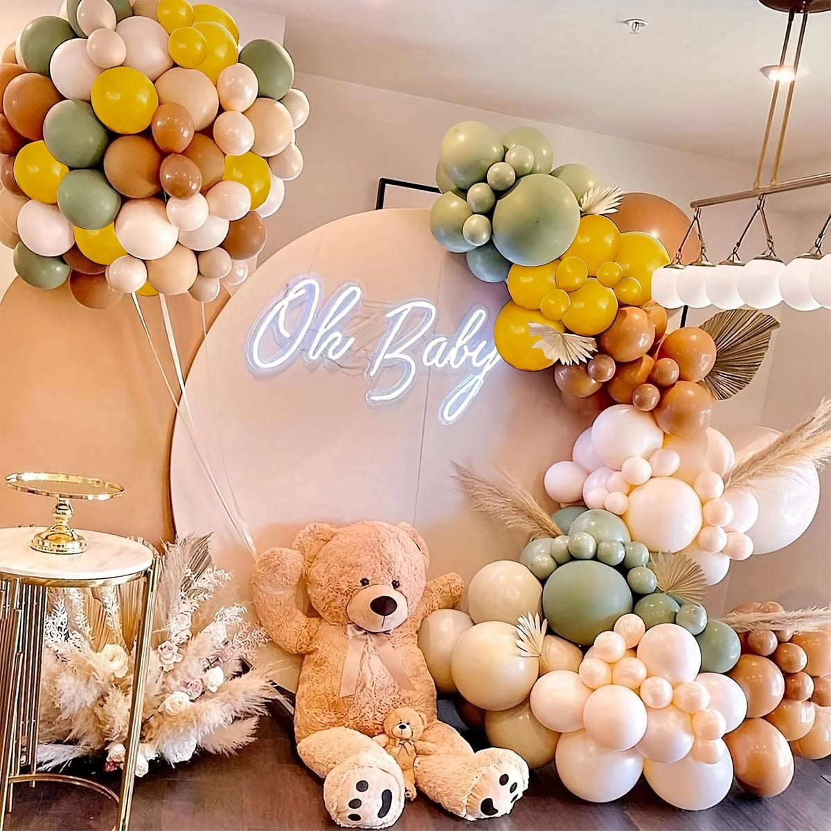 146-Piece Sage Green & Mustard Balloon Garland Arch Kit – Nude, Tan, Brown & White Party Balloons