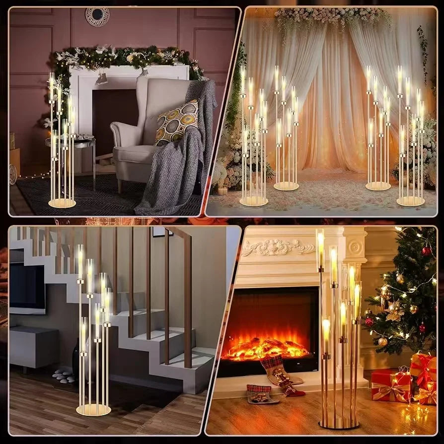 46" Gold 6-Arm Floor Candelabras with 24 LED Candles – 4 Piece Set