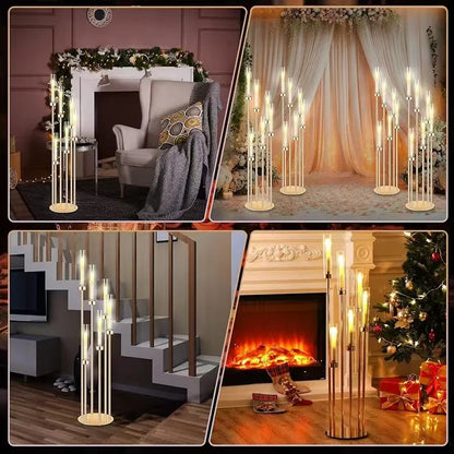 46" Gold 6-Arm Floor Candelabras with 24 LED Candles – 4 Piece Set
