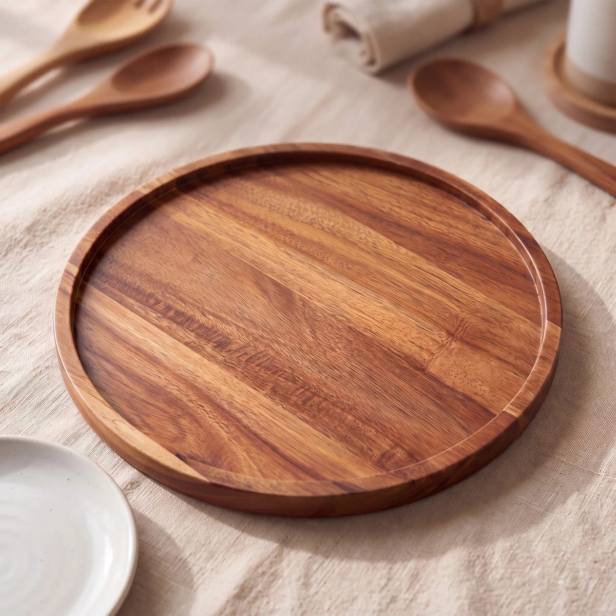 4-Piece Acacia Wood Round Serving Tray Set – 11.8" Platters