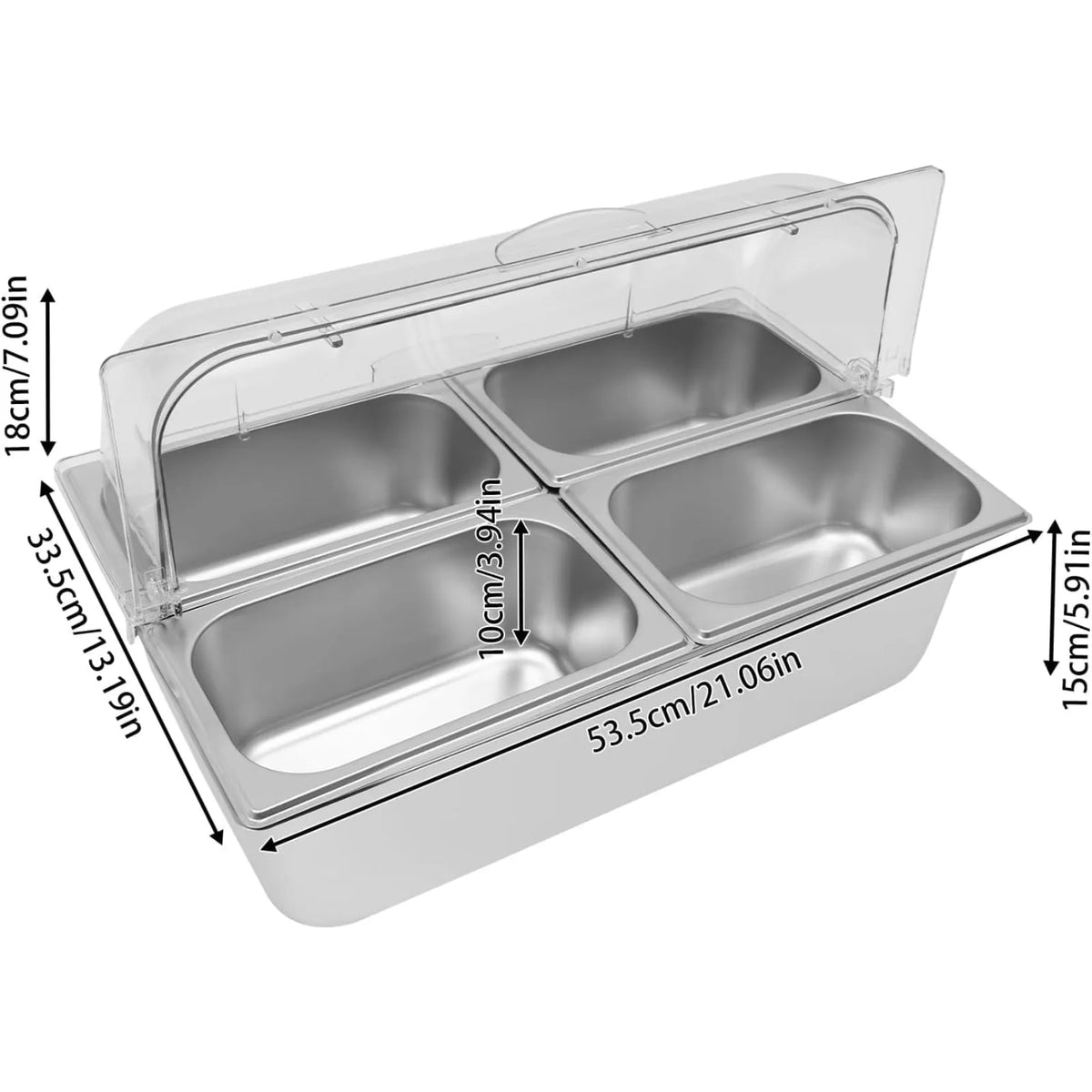 4-Compartment Stainless Steel Chilled Serving Station with Flip Top Lid