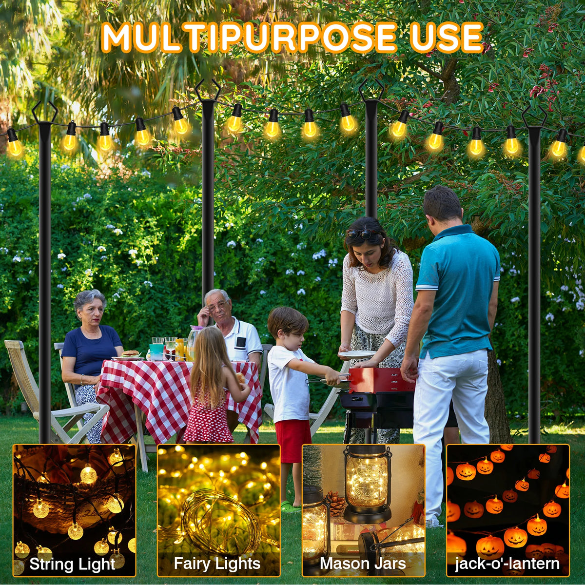6-Pack 10FT Heavy-Duty Outdoor String Light Poles with Ground Forks