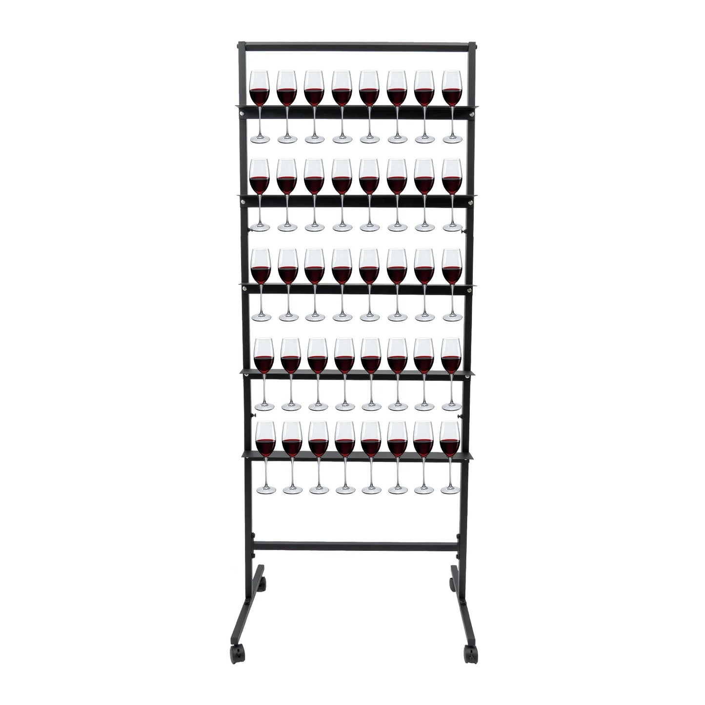 5-Tier Rolling Champagne & Stemware Display Stand – Holds 40 Glasses