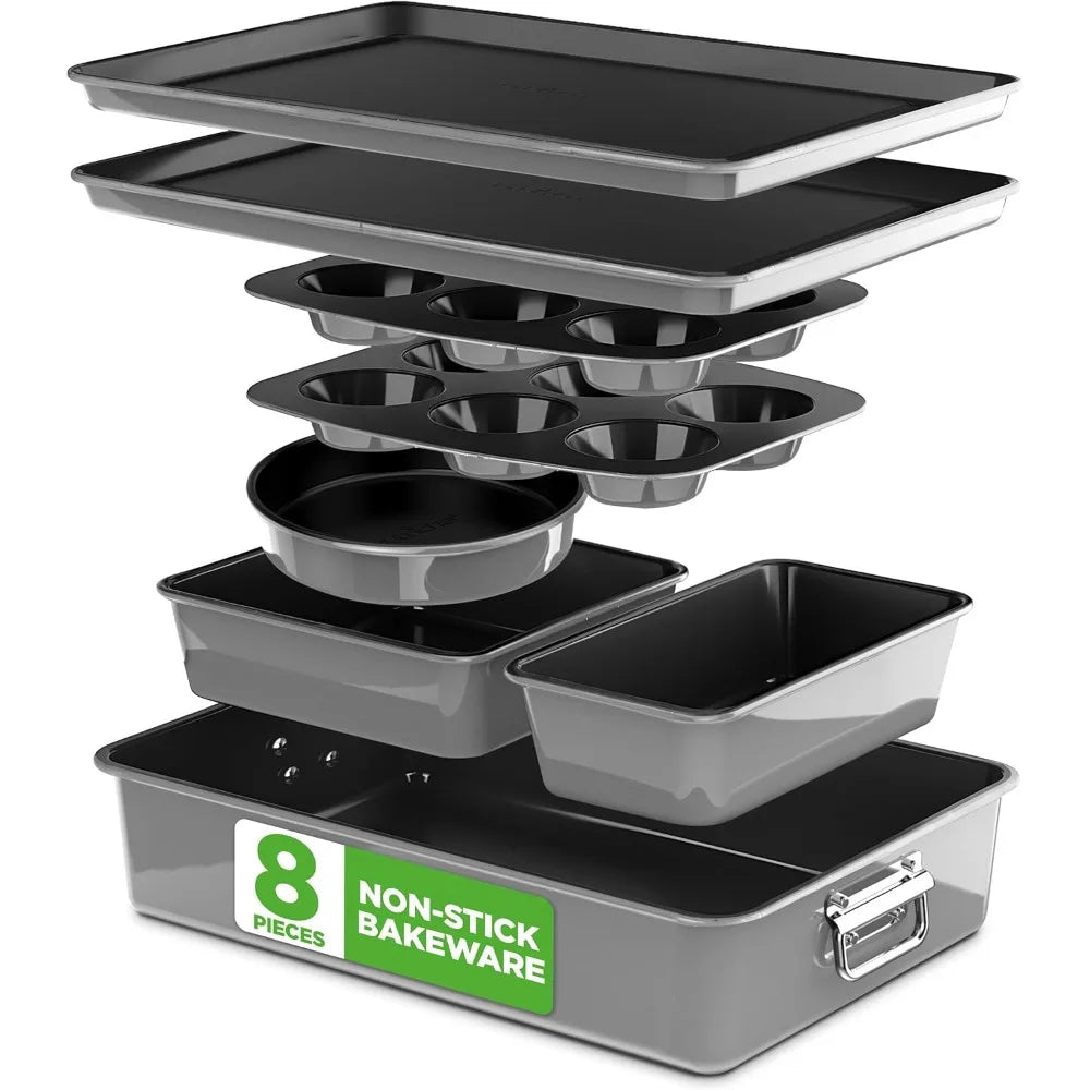 8-Piece Nonstick Stackable Bakeware Set – Carbon Steel Baking Pans, Oven Safe to 450°F