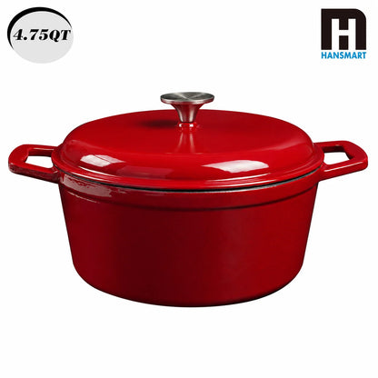 4.75 Qt Enameled Cast Iron Dutch Oven with Lid – Oven & Induction Safe for Bread, Braising & Stewing