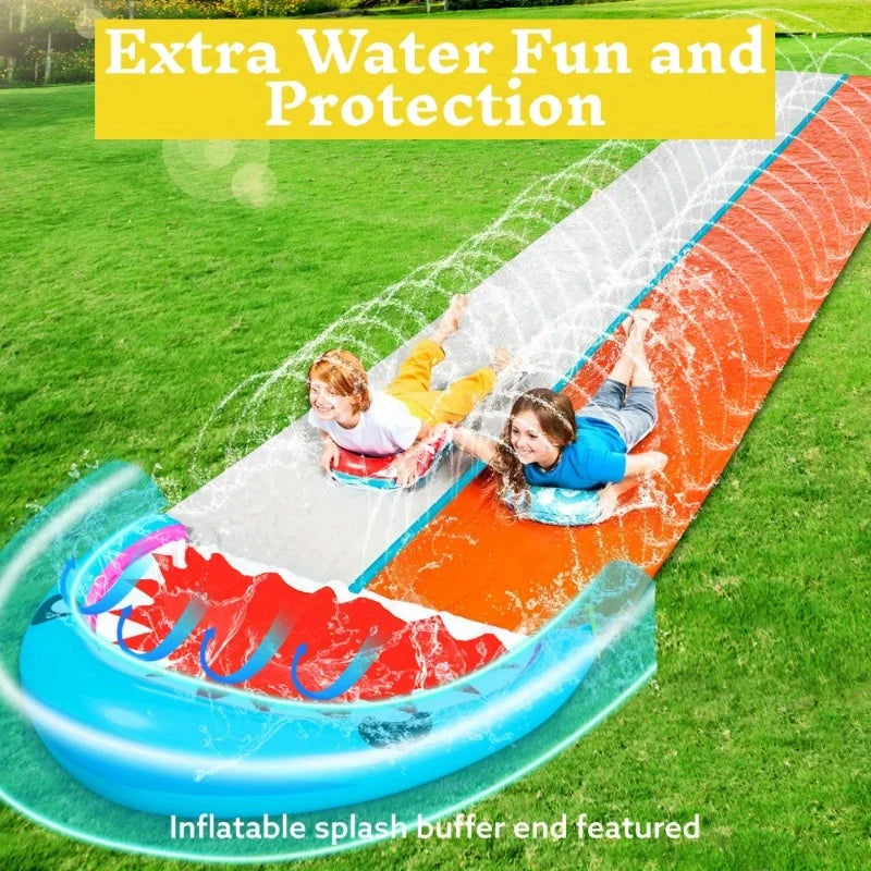22.5-Ft Double-Lane Backyard Water Slide with 2 Inflatable Slide Boards & Sprinklers