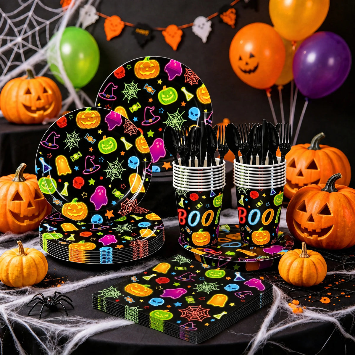 351-Piece Halloween Disposable Tableware Set – Serves 50