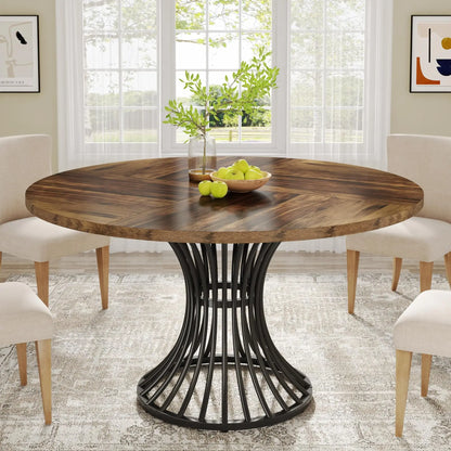 Tribesigns 47" Round Dining Table for 4–6 – Farmhouse Wood Table with Sculptural Metal Base