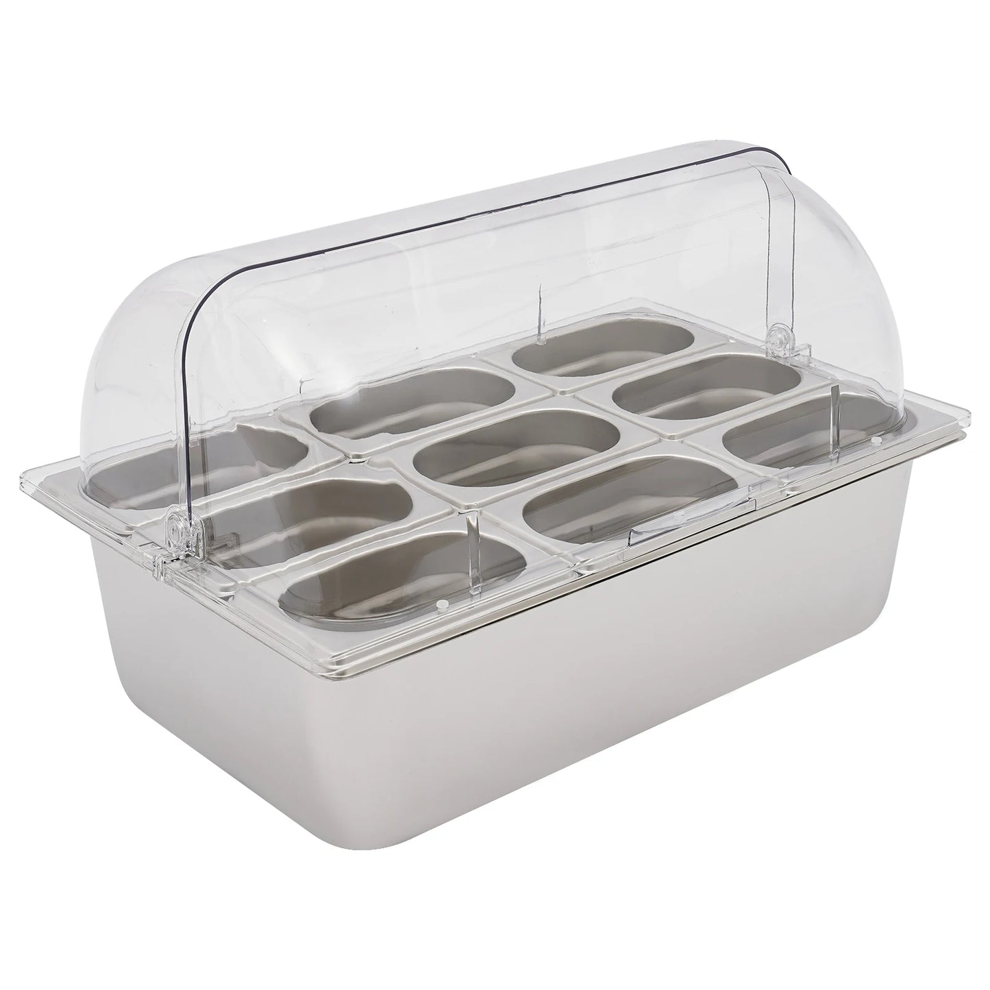 9-Compartment Stainless Steel Chilled Serving Station with Flip Top Lid