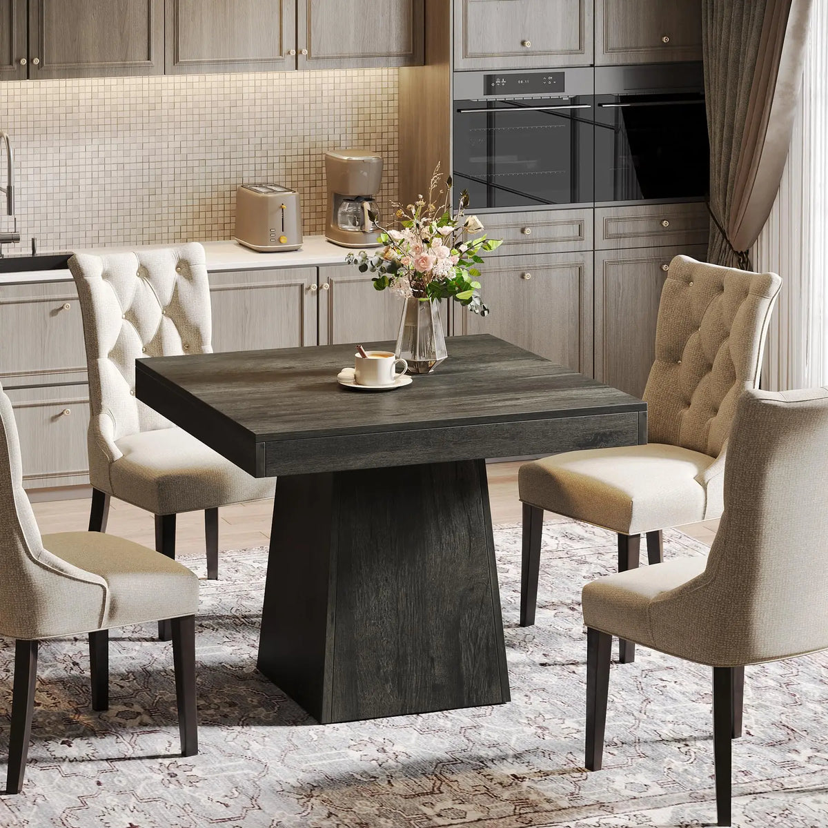 Tribesigns Square Dining Table for 4 – Farmhouse Pedestal Dining & Game Table