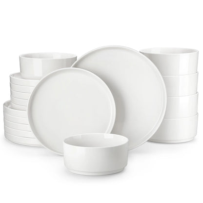 MALACASA Black Rim Porcelain Dinnerware Set – 12, 16, 18 or 24 Piece