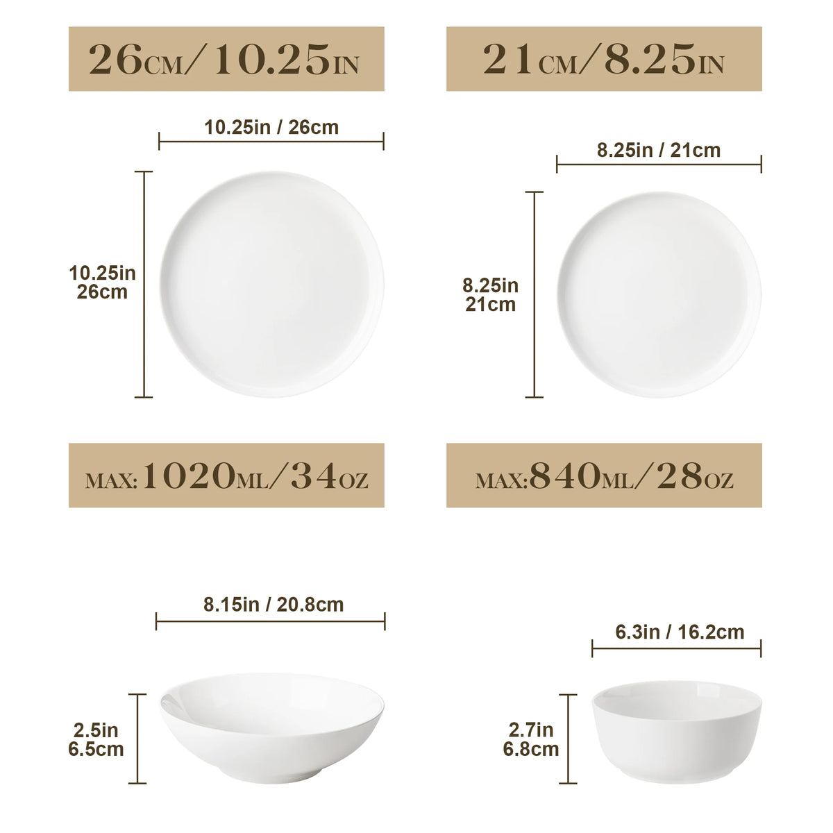 MALACASA White Porcelain Dinnerware Set – 12, 16, 18 or 24 Piece