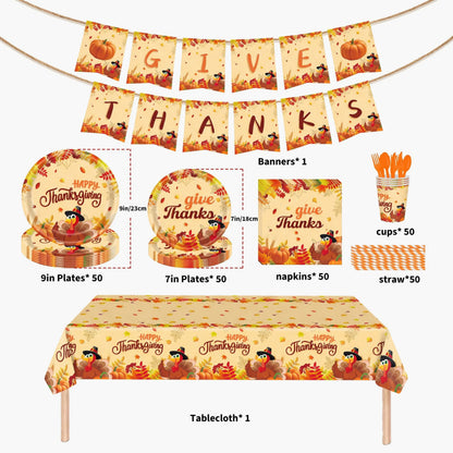 401 Pcs Fall Theme or 402 Pcs Thanksgiving Theme Disposable Tableware Set - Serves 50