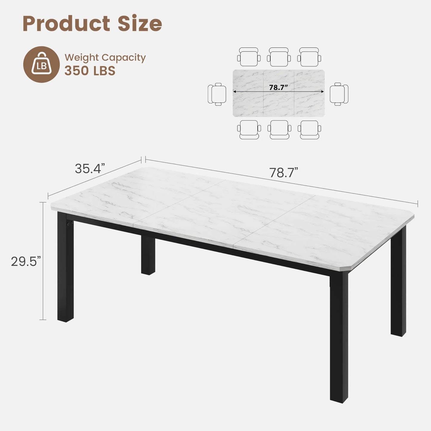 Industrial Dining Table for 4–10 – Wood Grain Top & Meta - 3 sizes available: 63", 70.8", or 78.7"