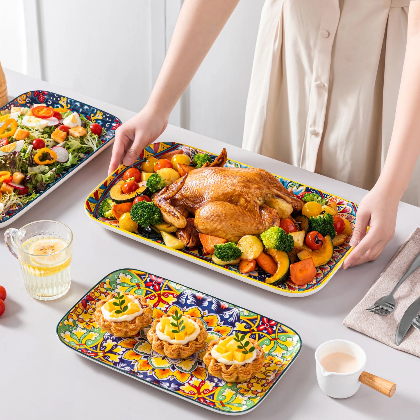 Vancasso Artisan Patterned Rectangular Serving Platters – 3 or 6 Piece Set