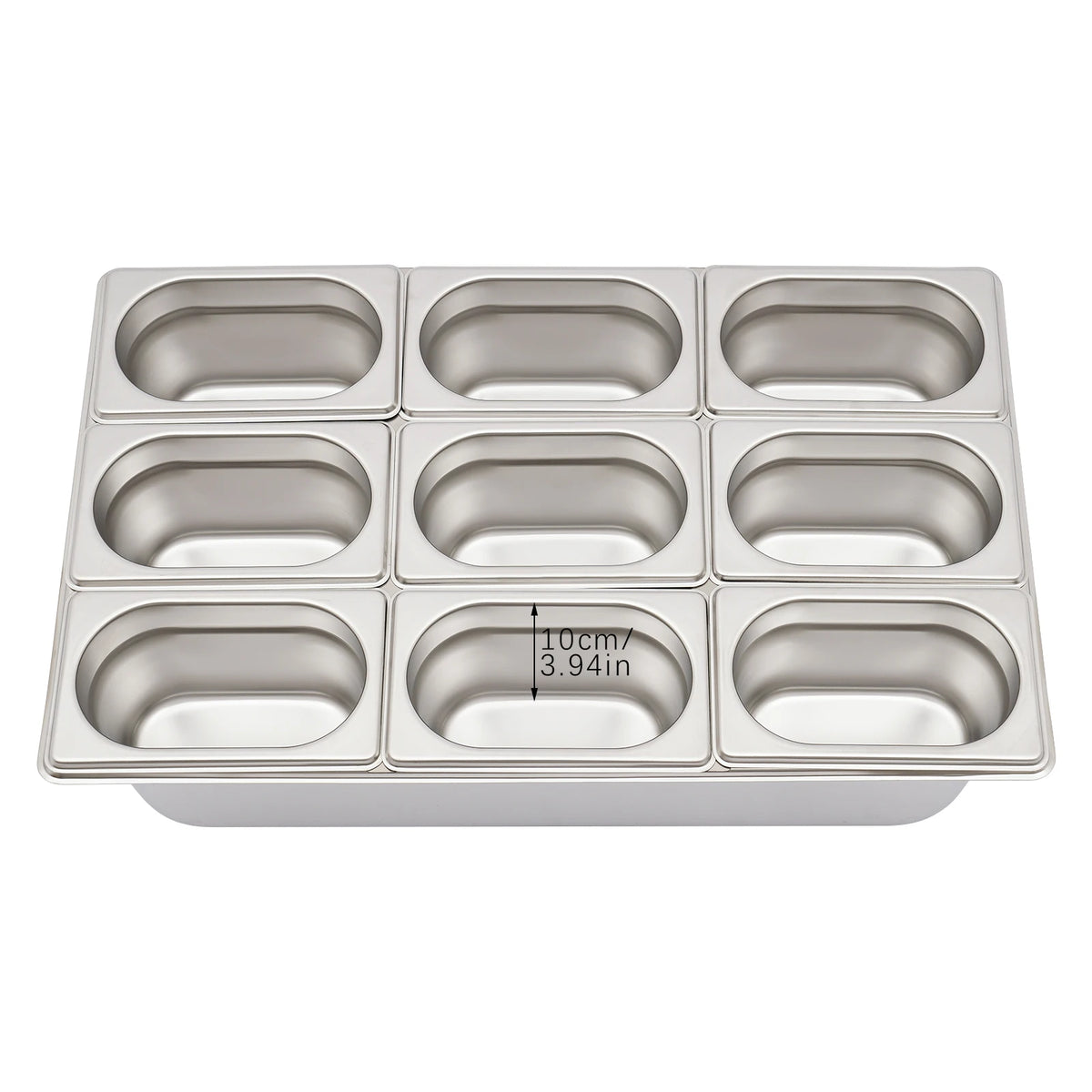 9-Compartment Stainless Steel Chilled Serving Station with Flip Top Lid