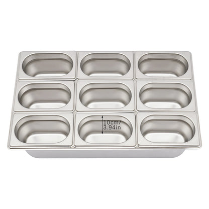 9-Compartment Stainless Steel Chilled Serving Station with Flip Top Lid