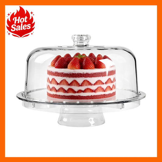 6-in-1 Clear Cake Stand with Dome – Multifunctional Dessert, Appetizer, Punch & Serving Platter