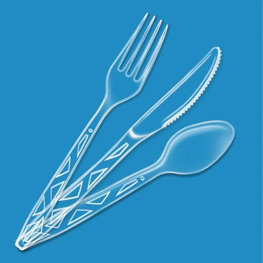 64-Set Clear Disposable Plastic Cutlery Set – Forks, Spoons & Knives for Parties & Events