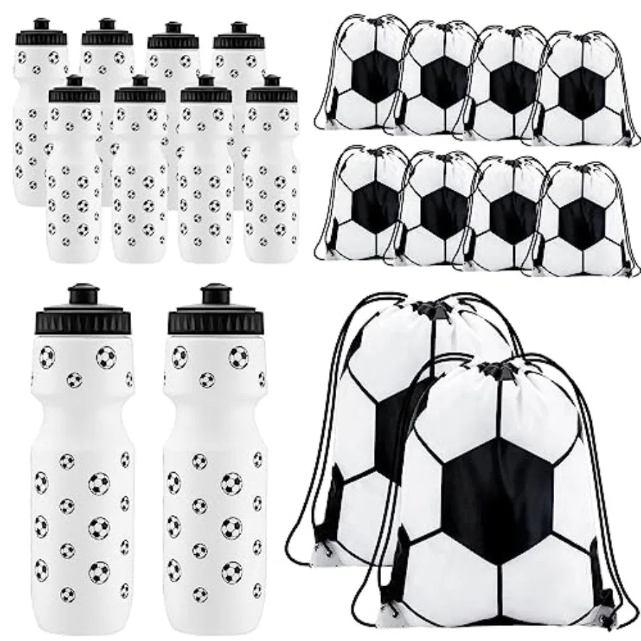 20-Piece Soccer Team Party Favor Set – 10 Sports Water Bottles & 10 Drawstring Goodie Bags