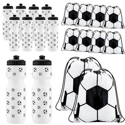 20-Piece Soccer Team Party Favor Set – 10 Sports Water Bottles & 10 Drawstring Goodie Bags