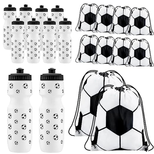 20-Piece Soccer Team Party Favor Set – 10 Sports Water Bottles & 10 Drawstring Goodie Bags