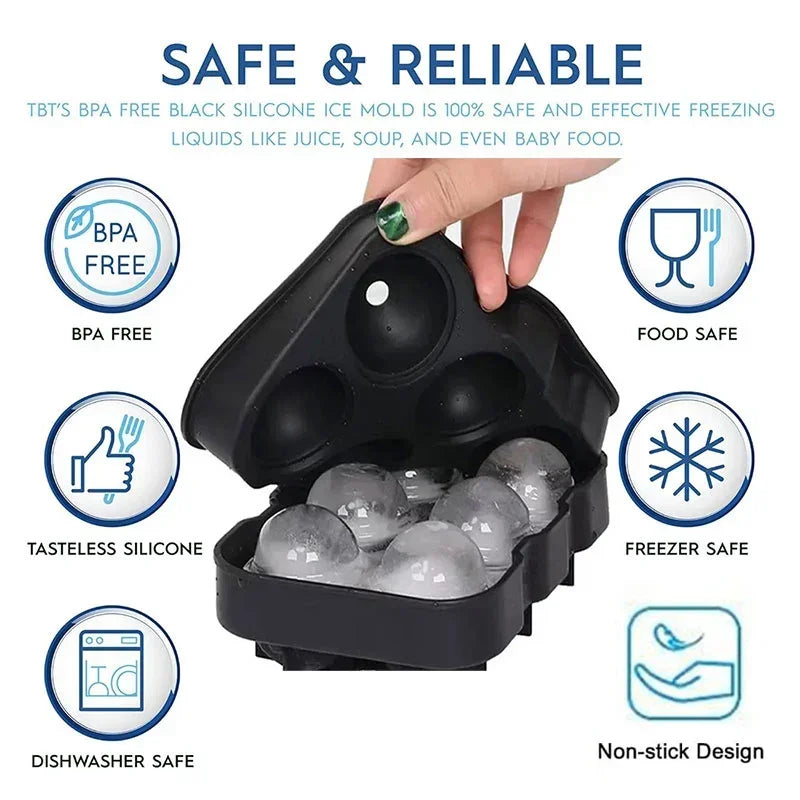 Large Silicone Sphere Cocktail Ice Molds – 4, 6 or 8-Cavity Cube & Sphere Trays for Whiskey & Bourbon