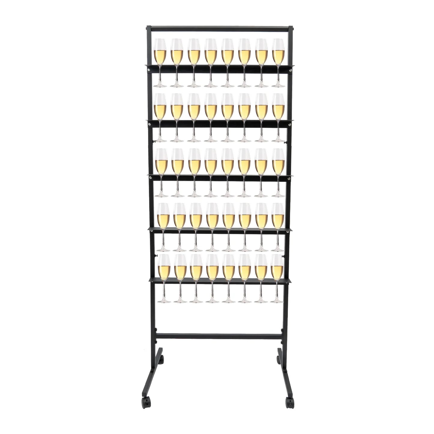 5-Tier Rolling Champagne & Stemware Display Stand – Holds 40 Glasses
