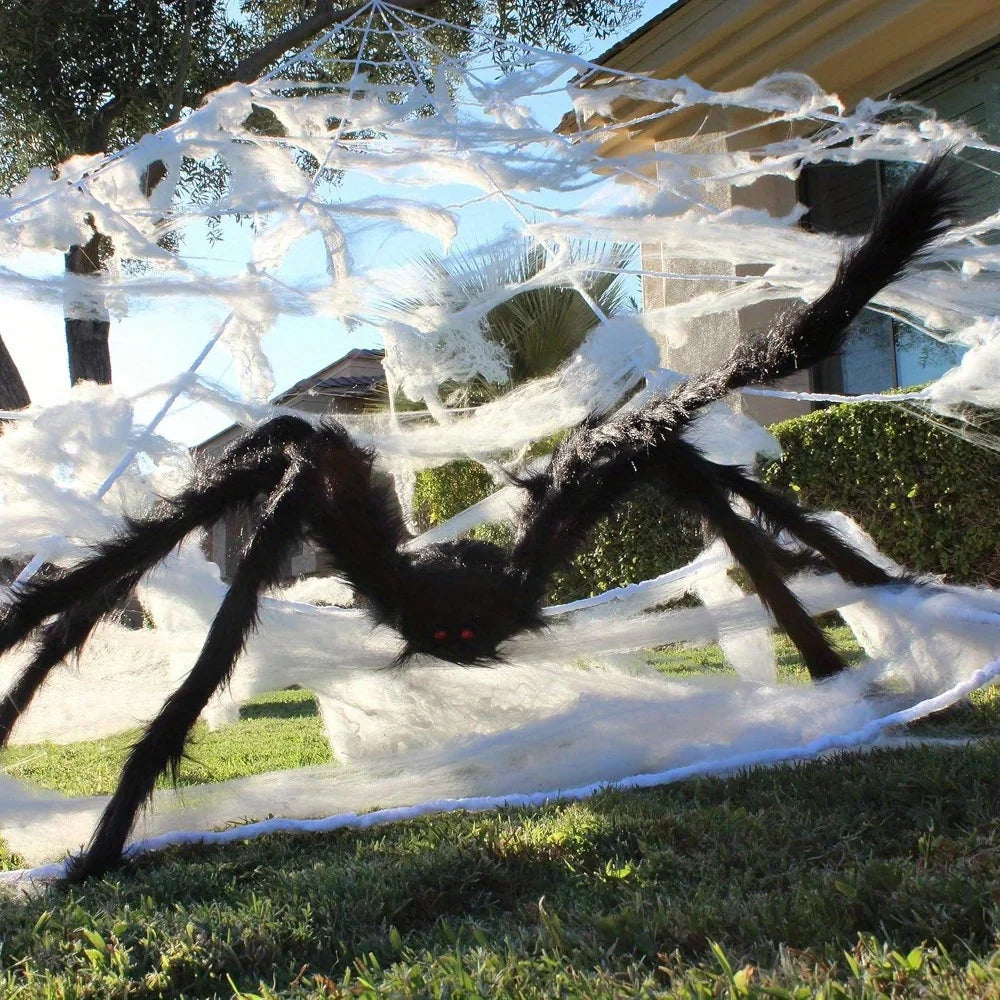 59" Giant Halloween Spider with 23 × 18 Ft Spider Web – 400 Sq. Ft. Outdoor & Photo Booth Décor