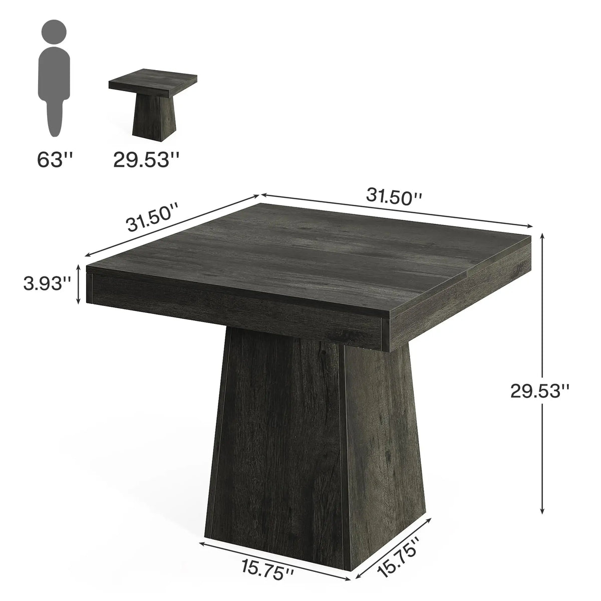 Tribesigns Square Dining Table for 4 – Farmhouse Pedestal Dining & Game Table