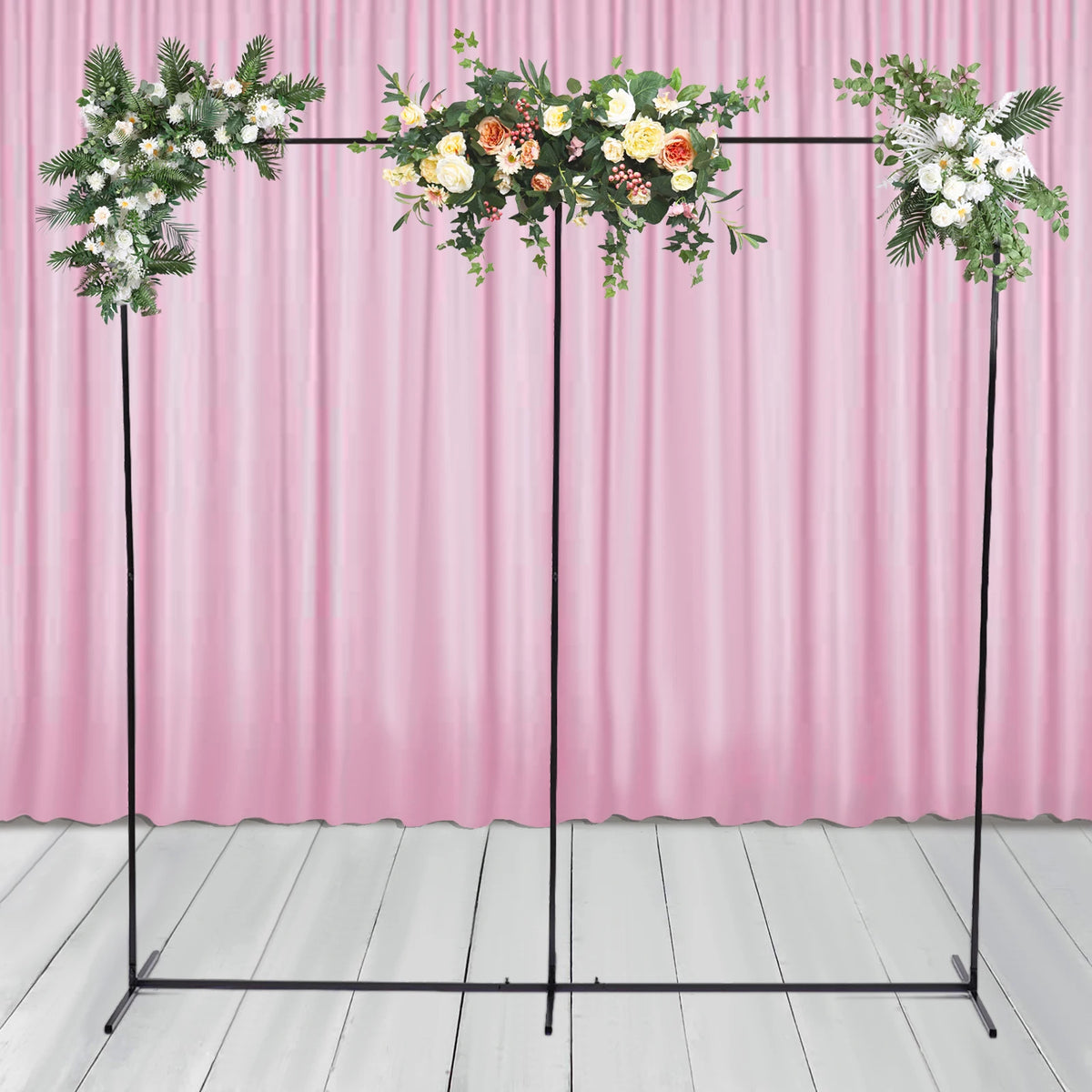 Heavy-Duty Rectangular Metal Backdrop Stand – 7.5 ft Black Event Frame for Balloons, Florals & Draping