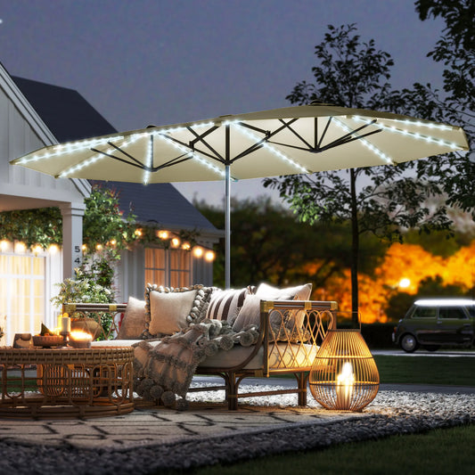 15FT Double-Sided Solar LED Patio Umbrella with UPF 50+ Sun Protection
