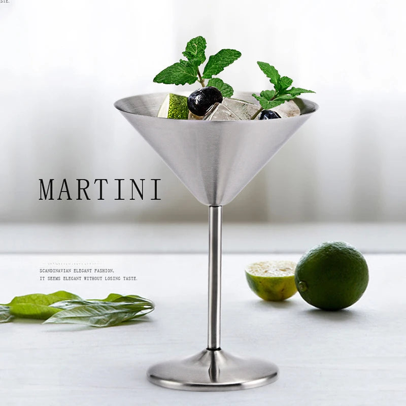 Stainless Steel Martini & Cocktail Glass – Steel Silver or Rose Gold