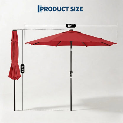 9FT/10FT Solar LED Patio Umbrella with 32 Lights