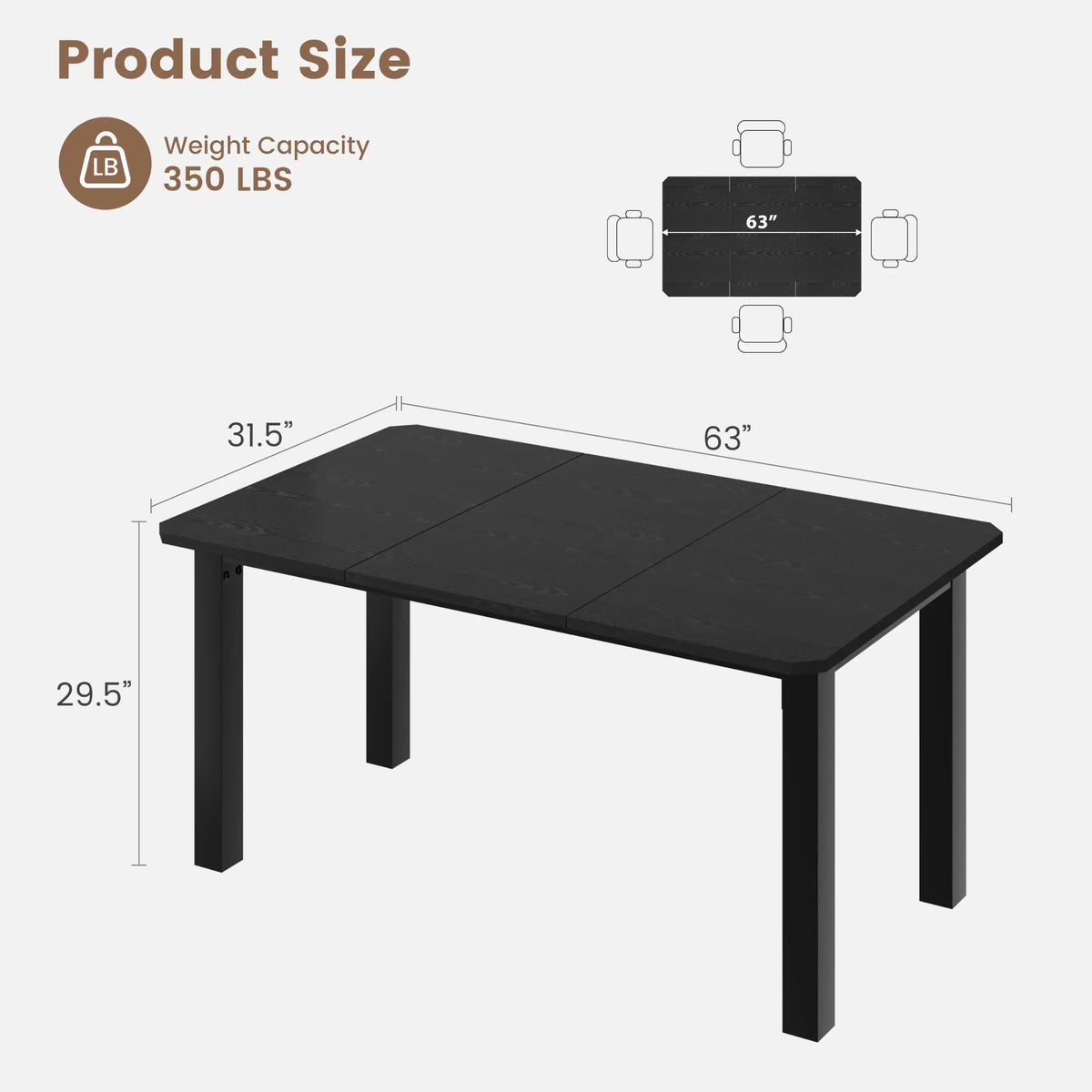 Industrial Dining Table for 4–10 – Wood Grain Top & Meta - 3 sizes available: 63", 70.8", or 78.7"