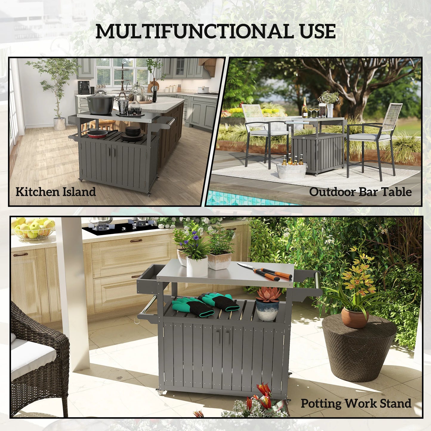 Outdoor Bar & Serving Cart with Storage – Dark Gray