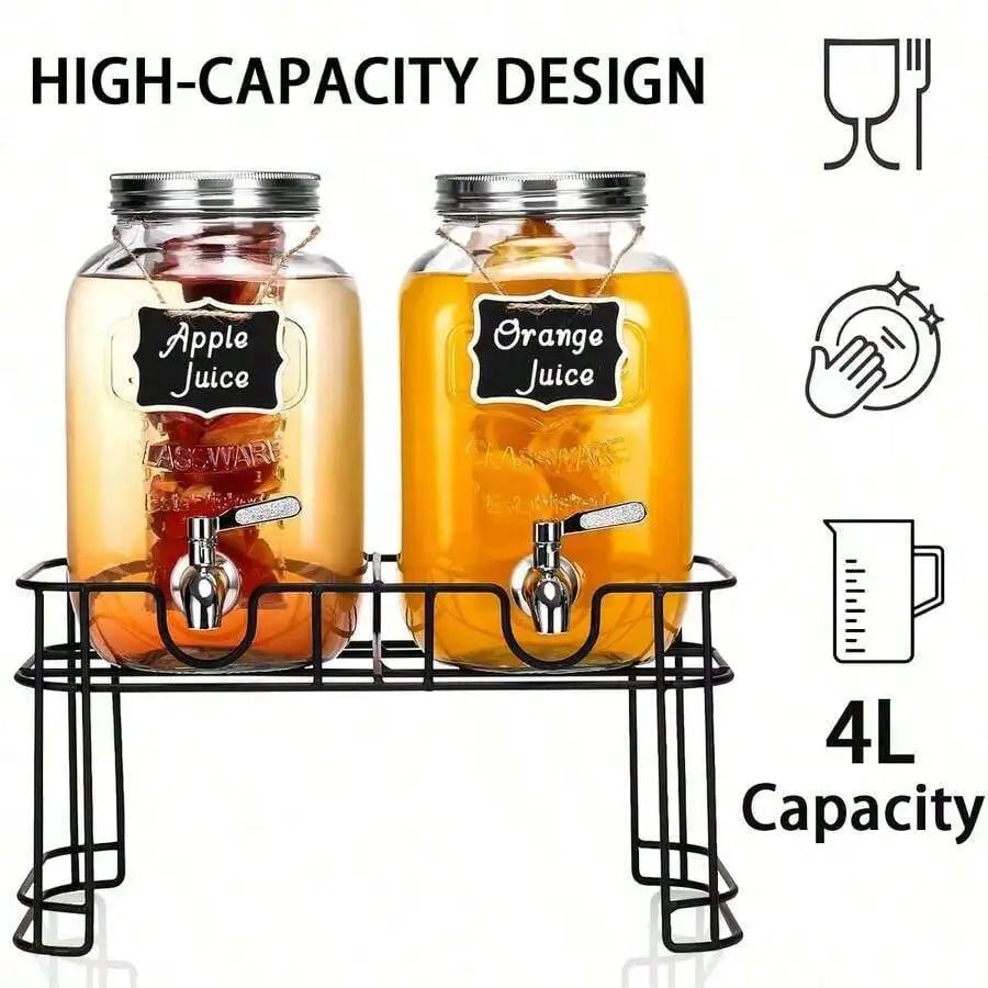 2-Pack 1-Gallon Glass Beverage Dispensers with Stands & Stainless Steel Spigots
