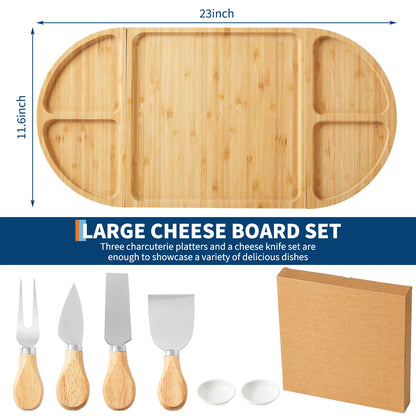 4-Piece Magnetic Wood Charcuterie Board Set – 23" Modular Cheese & Serving Board with Knife Set