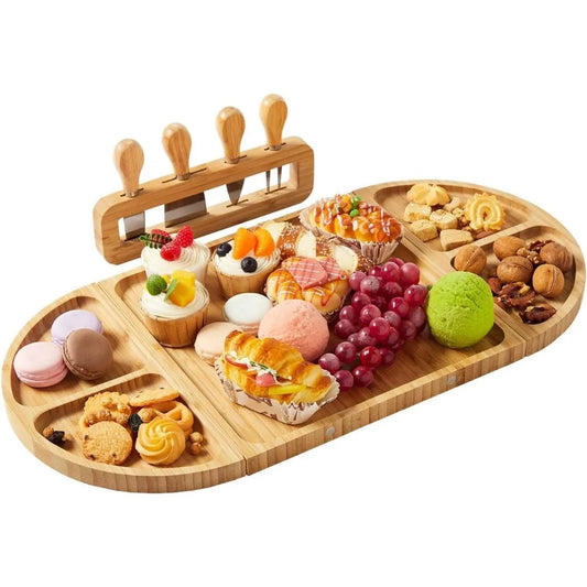 4-Piece Magnetic Wood Charcuterie Board Set – 23" Modular Cheese & Serving Board with Knife Set