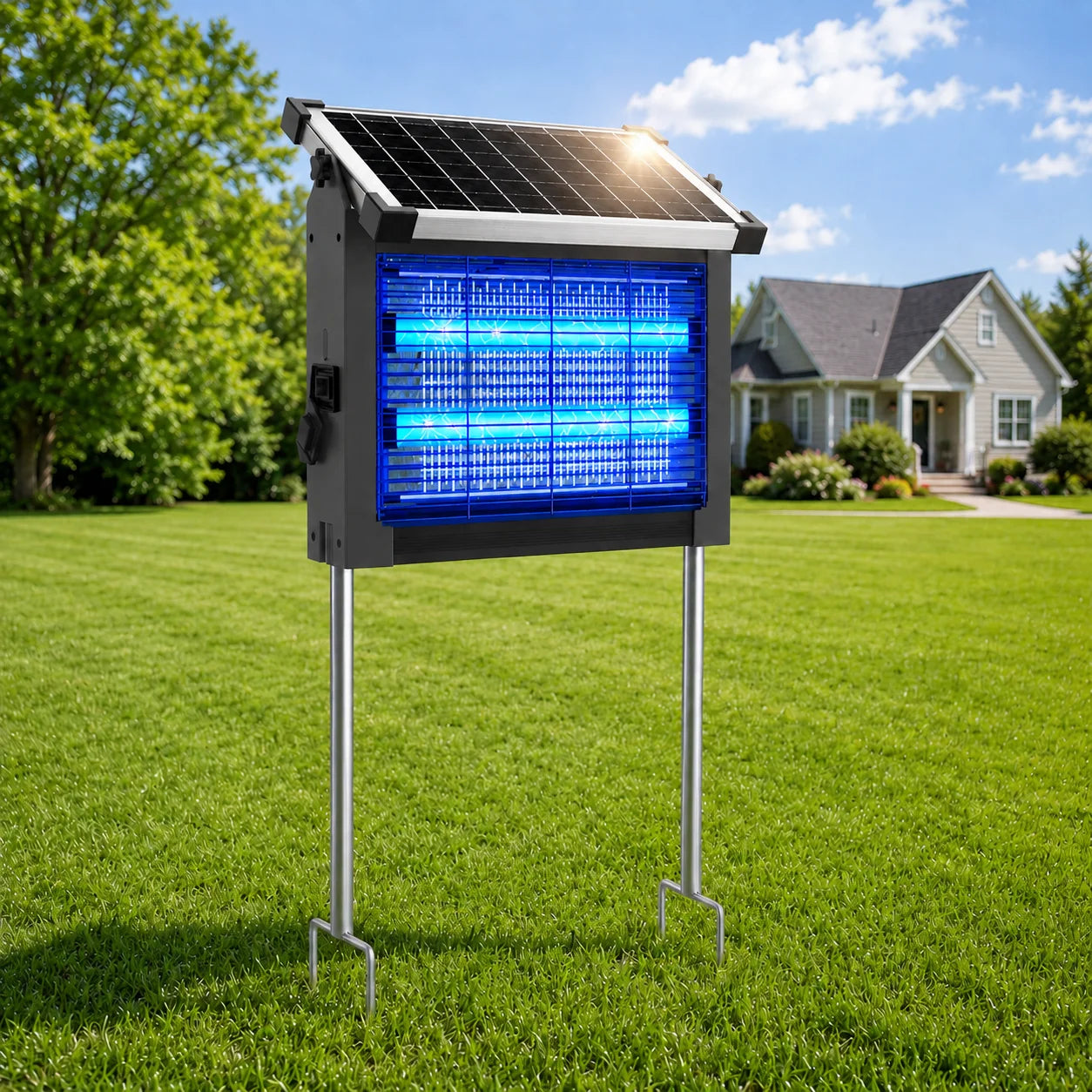 Solar Outdoor Bug Zapper – 4500V Mosquito & Flying Insect Control, Up to 2,100 Sq. Ft.