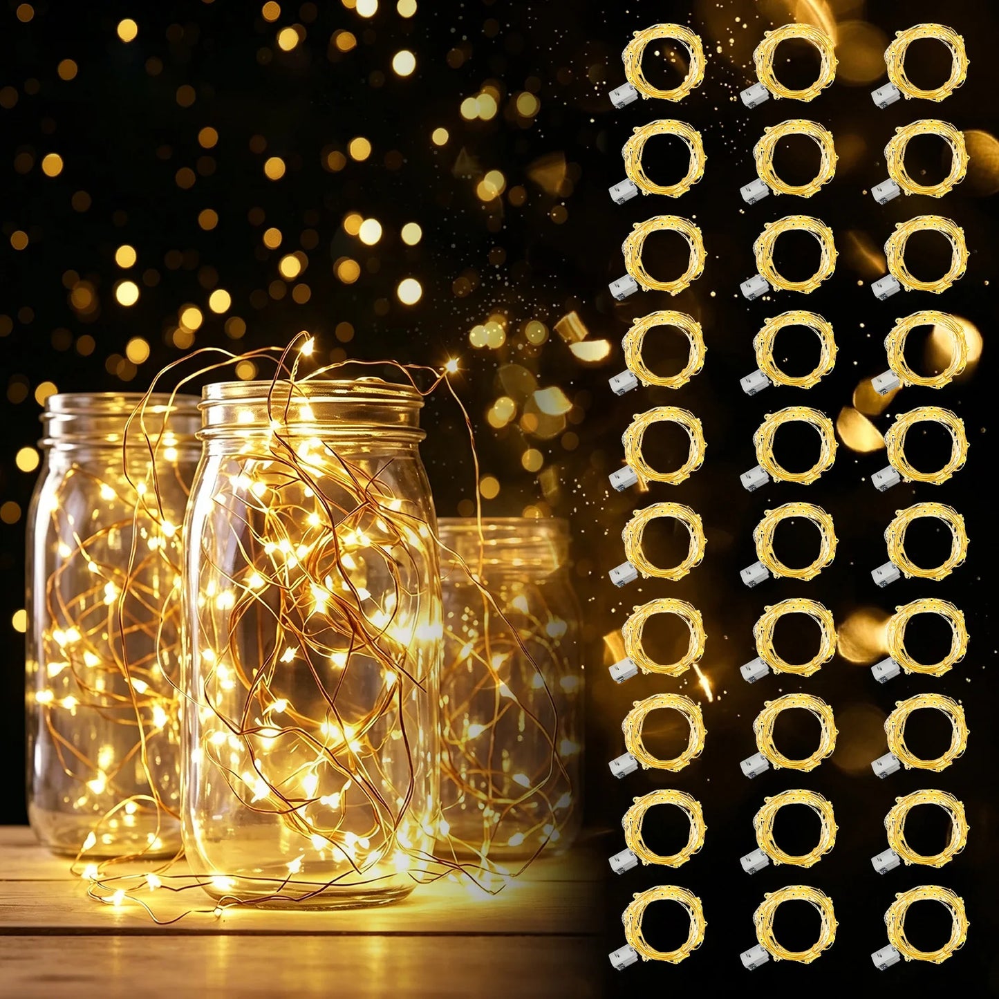 30-Pack Battery-Powered Fairy String Lights – 6.5 Ft, 20 LED Warm White or Yellow Mini Lights