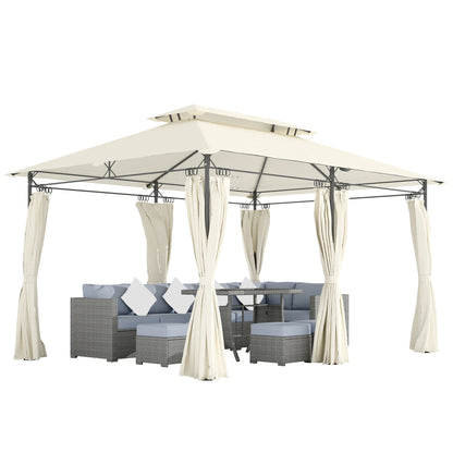 10 × 13FT Double-Roof Patio Gazebo with Removable Curtains – Cream White