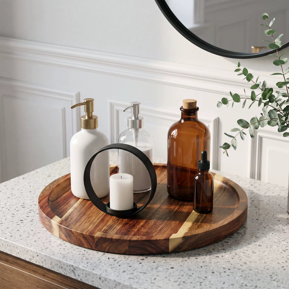 4-Piece Acacia Wood Round Serving Tray Set – 11.8" Platters