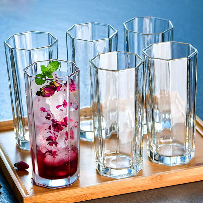 2-Piece Tall Geometric Drinking Glass Set – 220ml