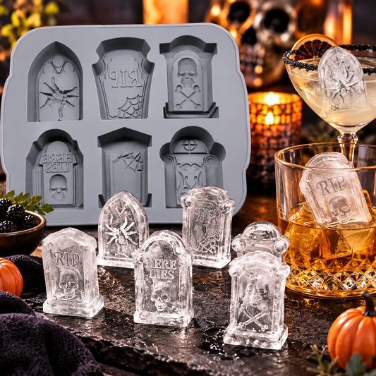 Halloween RIP Gravestone Silicone Mold – 6-Cavity Spooky Cocktail Tray - Ice, Candy, Soap