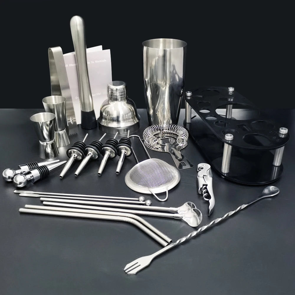 13-22Pcs 750ml 600ml Boston Cocktail Shaker Bar Tools Wine Mixer Set Bartender Cocktail Shaker Tool Kit with Holder